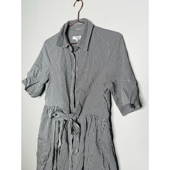 ADAM LIPPES x RTR Blue White Striped Front Button Collared Waist Tie Dress 8 - Picture 4 of 13